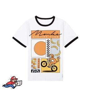 Monke Cycling Club Men's White Graphic Short Sleeve T-Shirt Size M